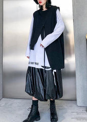 Loose black cotton clothes asymmetric short sleeveless tops AT-VTP191203