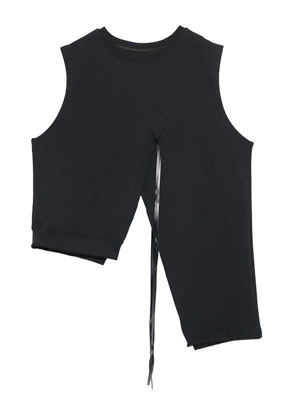 Loose black cotton clothes asymmetric short sleeveless tops AT-VTP191203