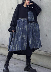Loose black cotton dresses patchwork thick o neck Maxi Dress AT-FDL191101