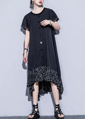 Loose black cotton quilting clothes patchwork plaid hem  summer Dress AT-SDL190411