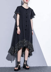 Loose black cotton quilting clothes patchwork plaid hem  summer Dress AT-SDL190411