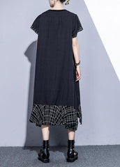 Loose black cotton quilting clothes patchwork plaid hem  summer Dress AT-SDL190411