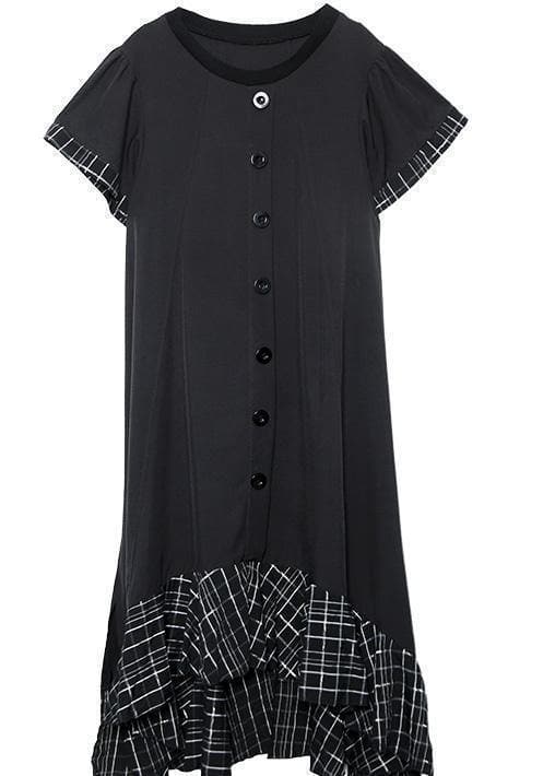 Loose black cotton quilting clothes patchwork plaid hem  summer Dress AT-SDL190411