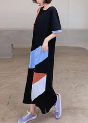 Loose black dress o neck Geometric patchwork Plus Size Dresses AT-SDL200707