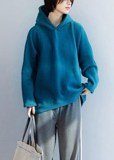 Loose blue cotton tunic top baggy hooded tops LTP191125