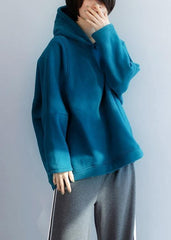 Loose blue cotton tunic top baggy hooded tops LTP191125