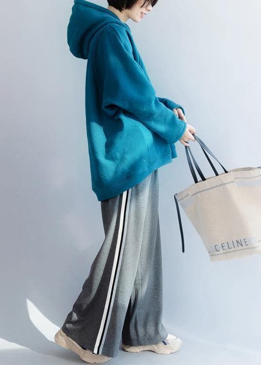 Loose blue cotton tunic top baggy hooded tops LTP191125