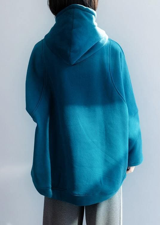 Loose blue cotton tunic top baggy hooded tops LTP191125