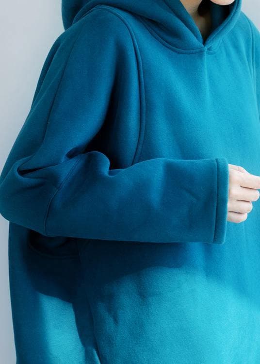 Loose blue cotton tunic top baggy hooded tops LTP191125
