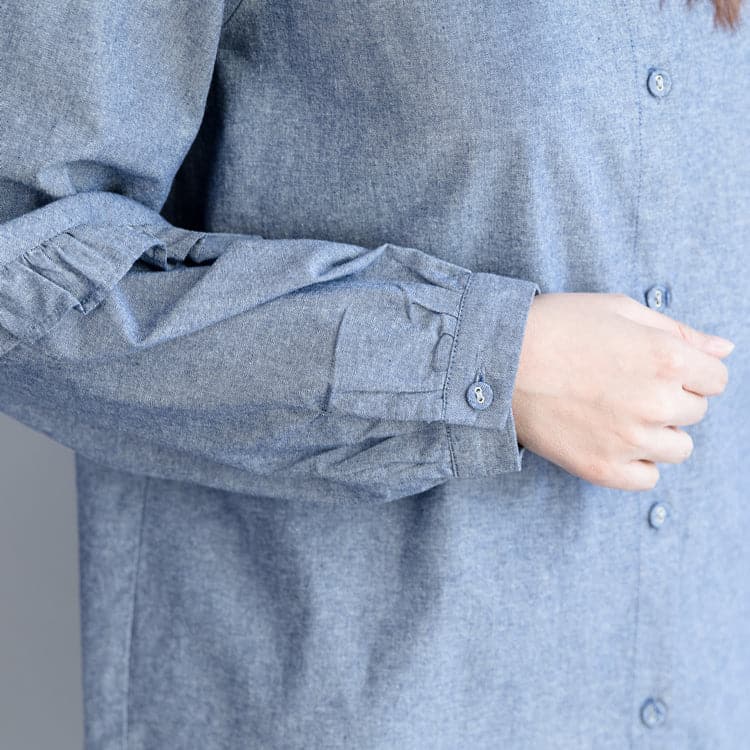 Loose cotton tops women plus size Turn-down Collar Sleeve light denim blue short shirts LTP181220