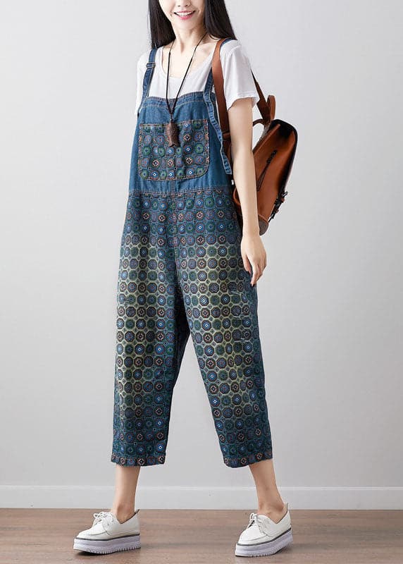 Loose dark Blue Print denim Jumpsuit Spring YSBS-JPTS220124