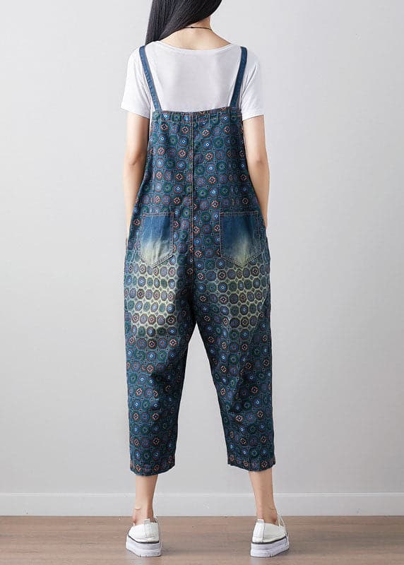 Loose dark Blue Print denim Jumpsuit Spring YSBS-JPTS220124