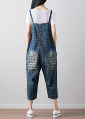 Loose dark Blue Print denim Jumpsuit Spring YSBS-JPTS220124