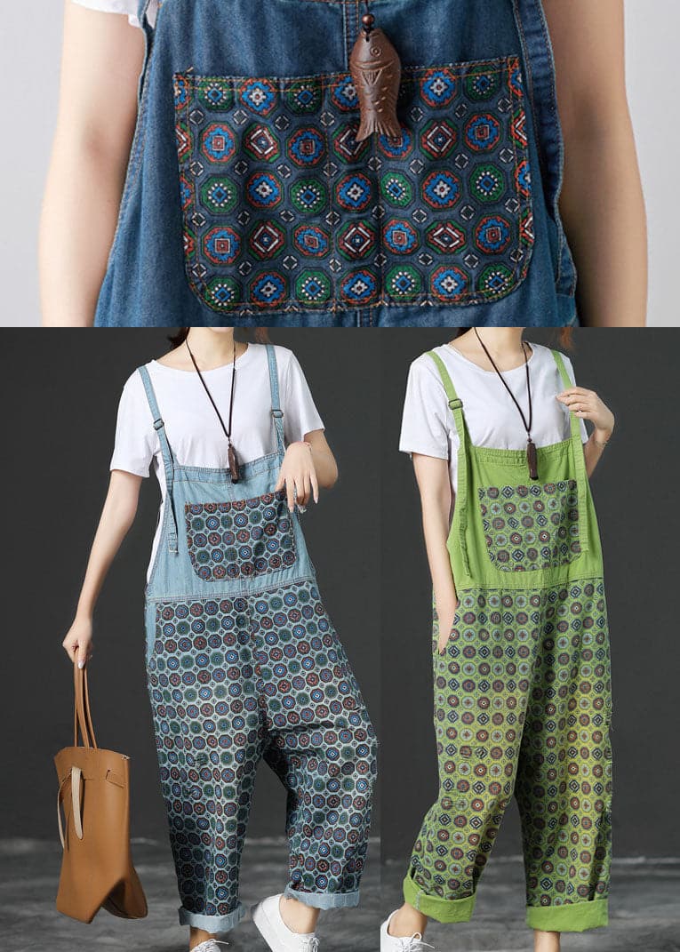 Loose dark Blue Print denim Jumpsuit Spring YSBS-JPTS220124