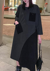 Loose gray cotton dresses patchwork Maxi winter Dress AT-FDL191101