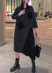 Loose gray cotton dresses patchwork Maxi winter Dress AT-FDL191101