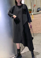 Loose gray cotton dresses patchwork Maxi winter Dress AT-FDL191101
