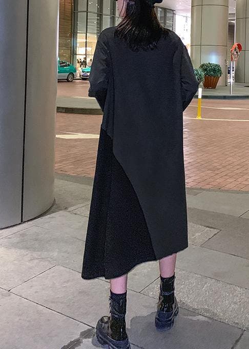 Loose gray cotton dresses patchwork Maxi winter Dress AT-FDL191101