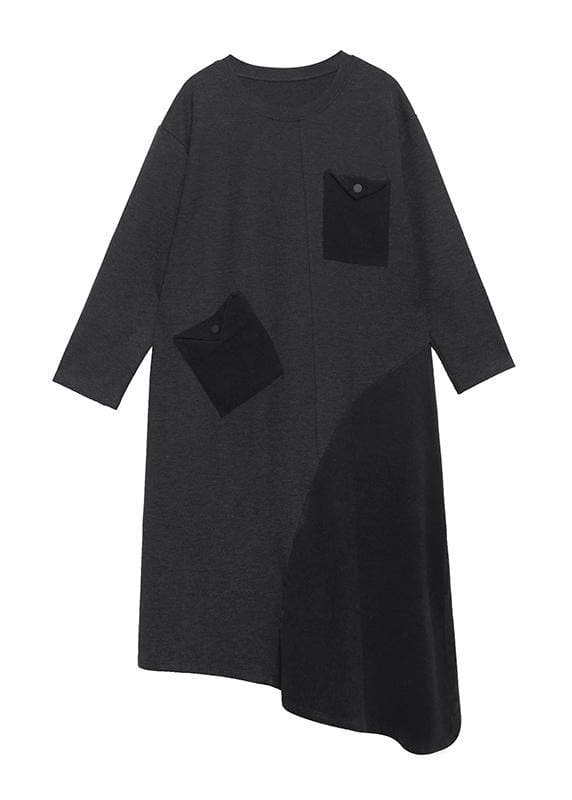Loose gray cotton dresses patchwork Maxi winter Dress AT-FDL191101