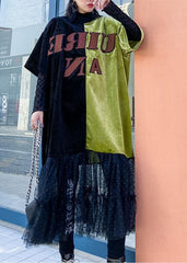 Loose green clothes o neck patchwork tulle robes spring Dresses AT-FDL191231