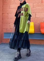 Loose green clothes o neck patchwork tulle robes spring Dresses AT-FDL191231