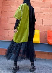 Loose green clothes o neck patchwork tulle robes spring Dresses AT-FDL191231