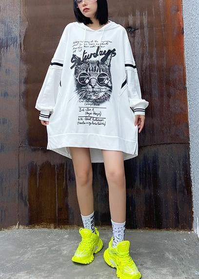 Loose hooded fall outfit Work Outfits white print Dress AT-LTP200909