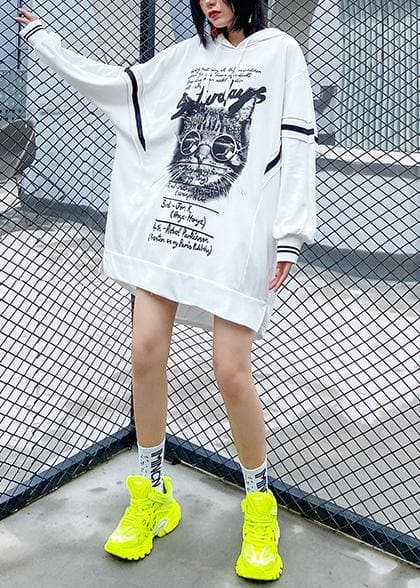 Loose hooded fall outfit Work Outfits white print Dress AT-LTP200909