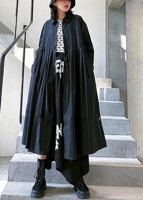 Loose lapel Cinched fine coats women black baggy coat AT-TCT200909