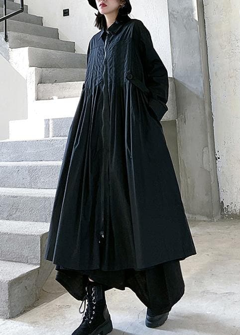 Loose lapel Cinched fine coats women black baggy coat AT-TCT200909