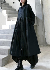 Loose lapel Cinched fine coats women black baggy coat AT-TCT200909