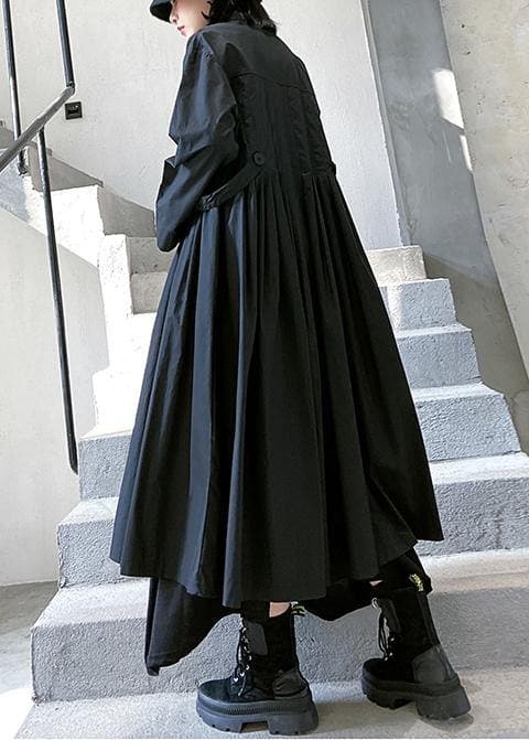 Loose lapel Cinched fine coats women black baggy coat AT-TCT200909