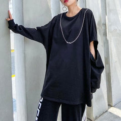 Loose o neck Hole fall clothes For Women Inspiration black shirts AT-LTP201022