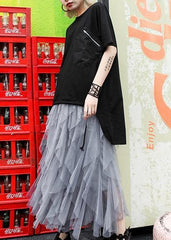 Loose o neck asymmetric Shirts Outfits black blouses AT-HTP201228