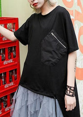 Loose o neck asymmetric Shirts Outfits black blouses AT-HTP201228