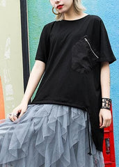 Loose o neck asymmetric Shirts Outfits black blouses AT-HTP201228