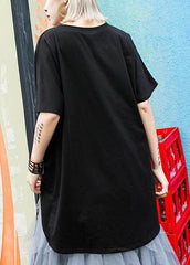 Loose o neck asymmetric Shirts Outfits black blouses AT-HTP201228