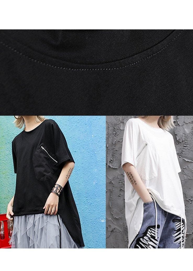 Loose o neck asymmetric Shirts Outfits black blouses AT-HTP201228