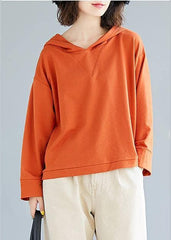Loose orange cotton blouses for women hooded loose fall top LTP190830
