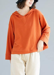 Loose orange cotton blouses for women hooded loose fall top LTP190830
