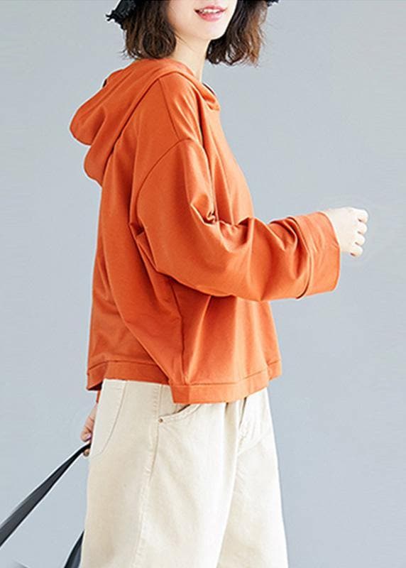 Loose orange cotton blouses for women hooded loose fall top LTP190830