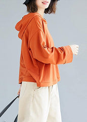 Loose orange cotton blouses for women hooded loose fall top LTP190830