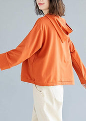 Loose orange cotton blouses for women hooded loose fall top LTP190830