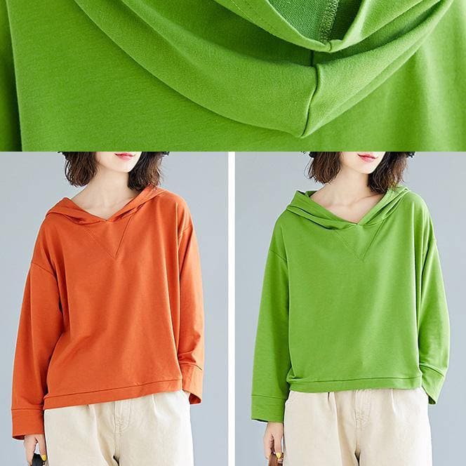 Loose orange cotton blouses for women hooded loose fall top LTP190830