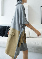 Loose patchwork big pockets Cotton clothes Women Inspiration gray Dresses summer AT-SDM190717