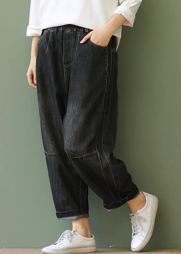 Loose retro washed white casual stitching denim cropped pants LPTS200822
