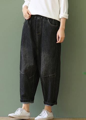 Loose retro washed white casual stitching denim cropped pants LPTS200822