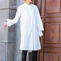 Loose white cotton clothes stylish Photography lantern sleeve cotton shirt AT-LTP190115