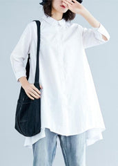 Loose white linen cotton Tunic Shirts lapel asymmetric tops LTP200325