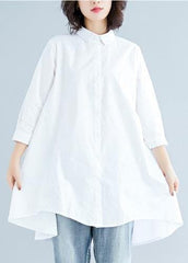 Loose white linen cotton Tunic Shirts lapel asymmetric tops LTP200325